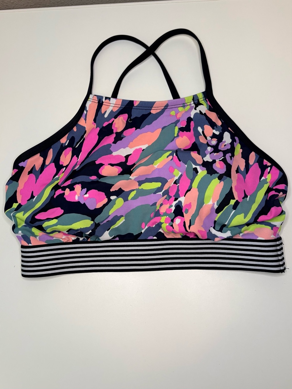 Avia Multicolor Abstract Print Sports Bra / Swimming Tank Top Striped Band MED